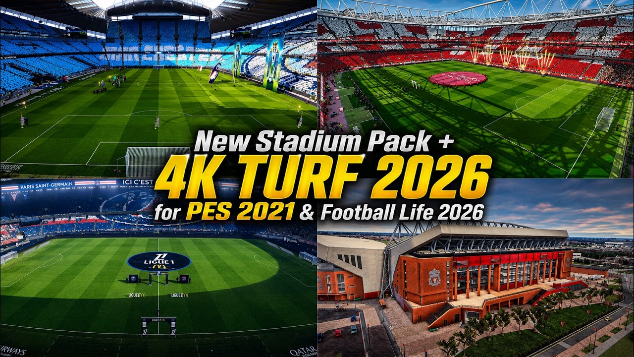 New Stadium Pack + 4K Turf 2026 - PES 2021 & Football Life 2026