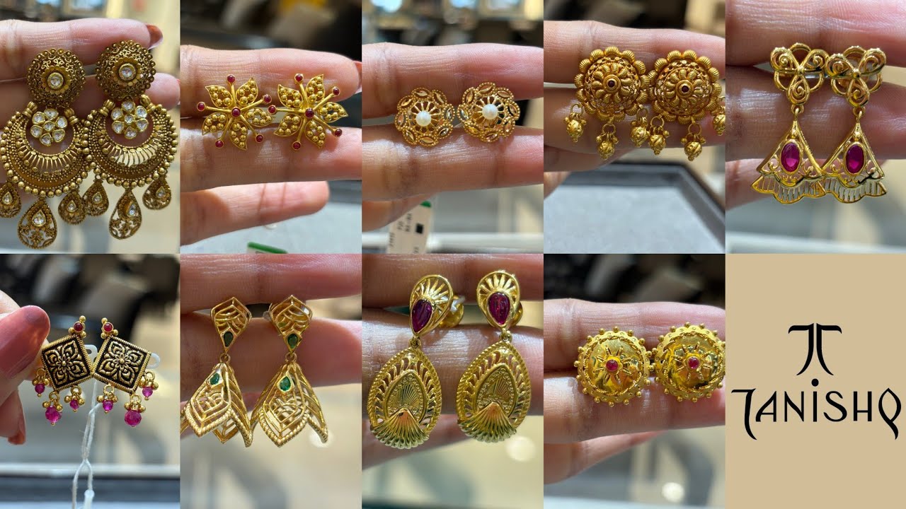 Tanishq latest Light Weight Antique Gold Earrings Collection Just Start 2 Gram 😱 #tanishq 