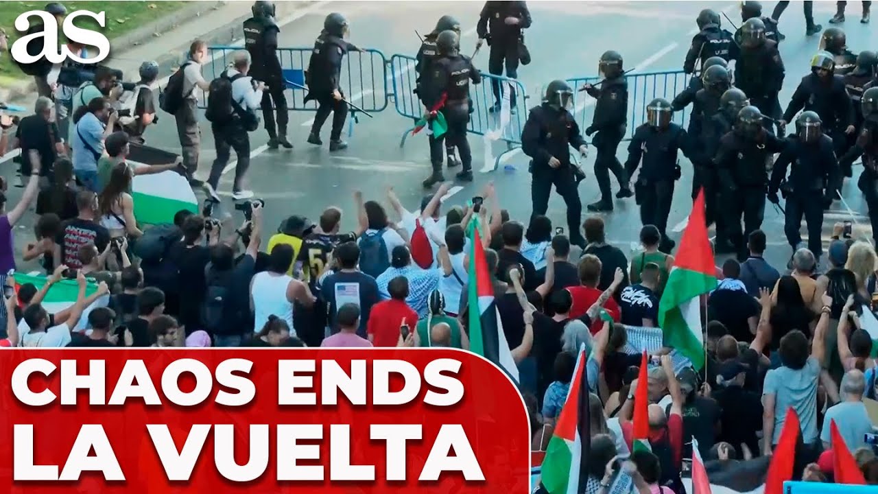 VIOLENT Pro-Palestinians PROTEST bring LA VUELTA to BRUPT HALT