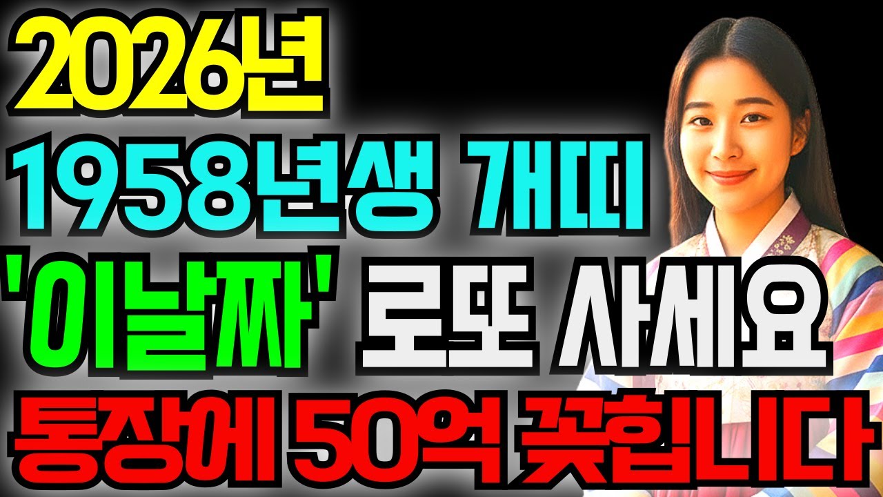 1958년생 개띠 2026년 로또 1등 되고 싶으면 아무 날짜에 사지 말고 딱 '이 날짜'에만 사세요! 명리 전문가가 짚어준 1월의 횡재수 골든타임