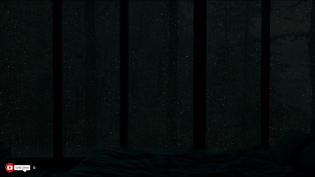 Cold Rain Falling Outside The Window Of A Dimly Lit Room Creating A Deep Night Mood
