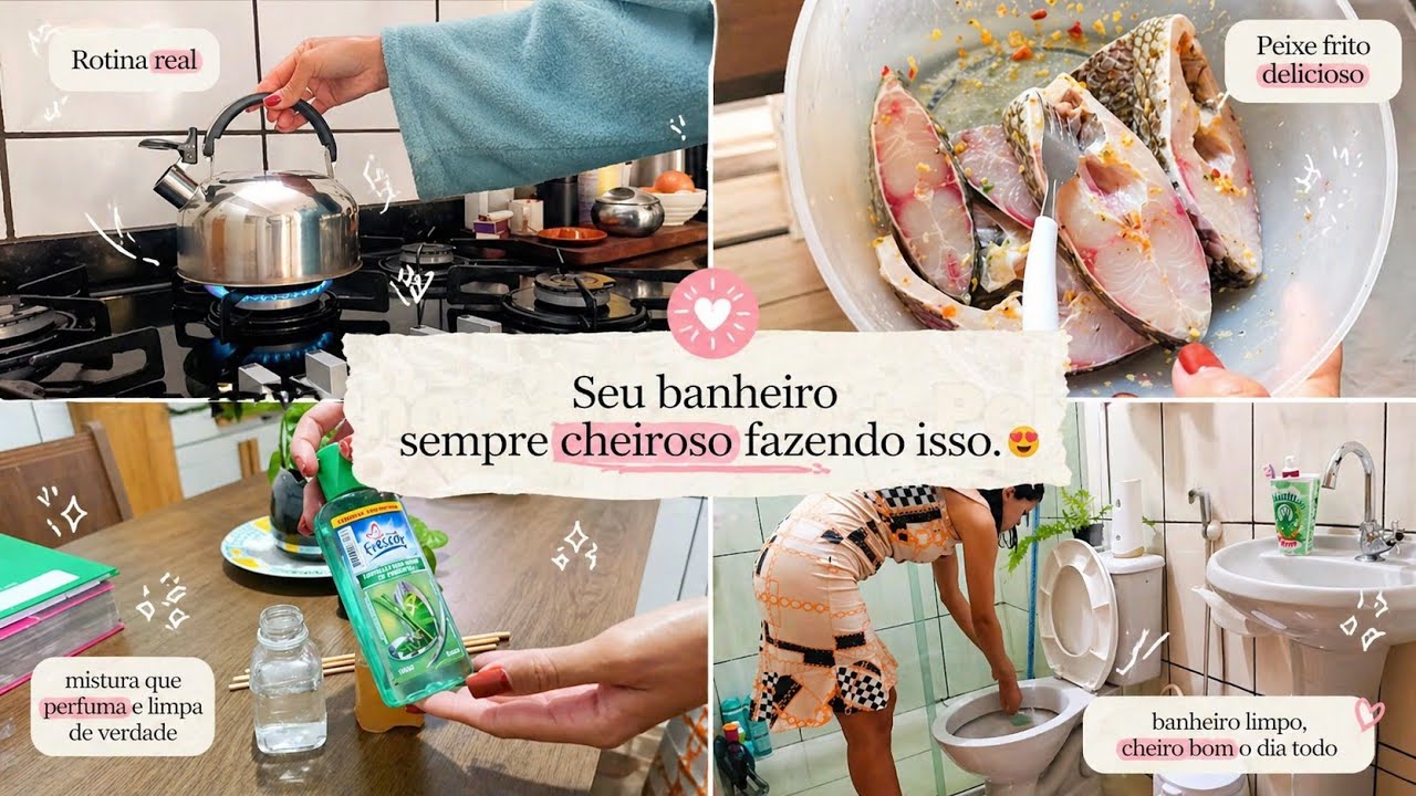 🌌 FAXINA nós BANHEIROS - AROMATIZADOR de ambiente caseiro - PEIXE FRITO no FOGÃO A LENHA