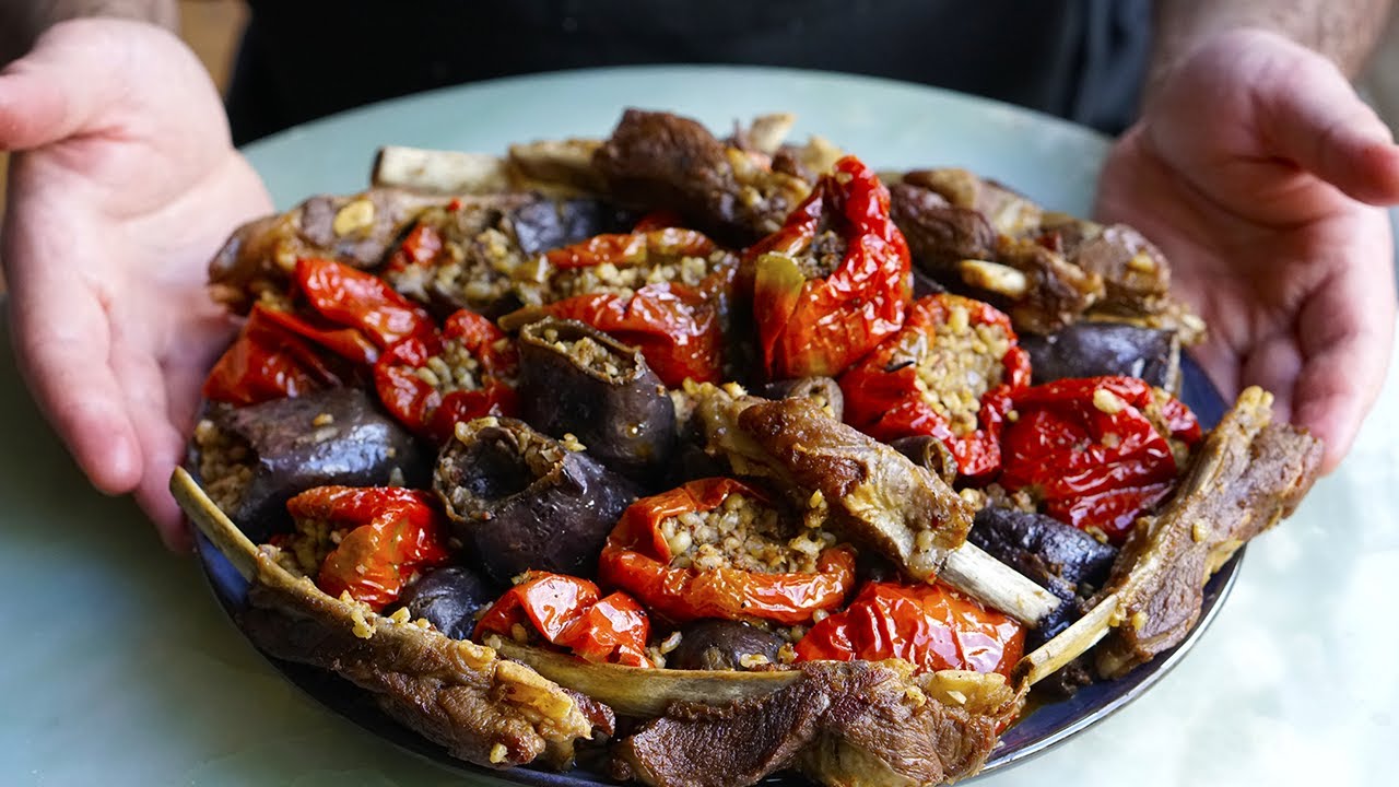 Turkish Style Stuffed Eggplants and Peppers with Lamb - Kuru Dolma