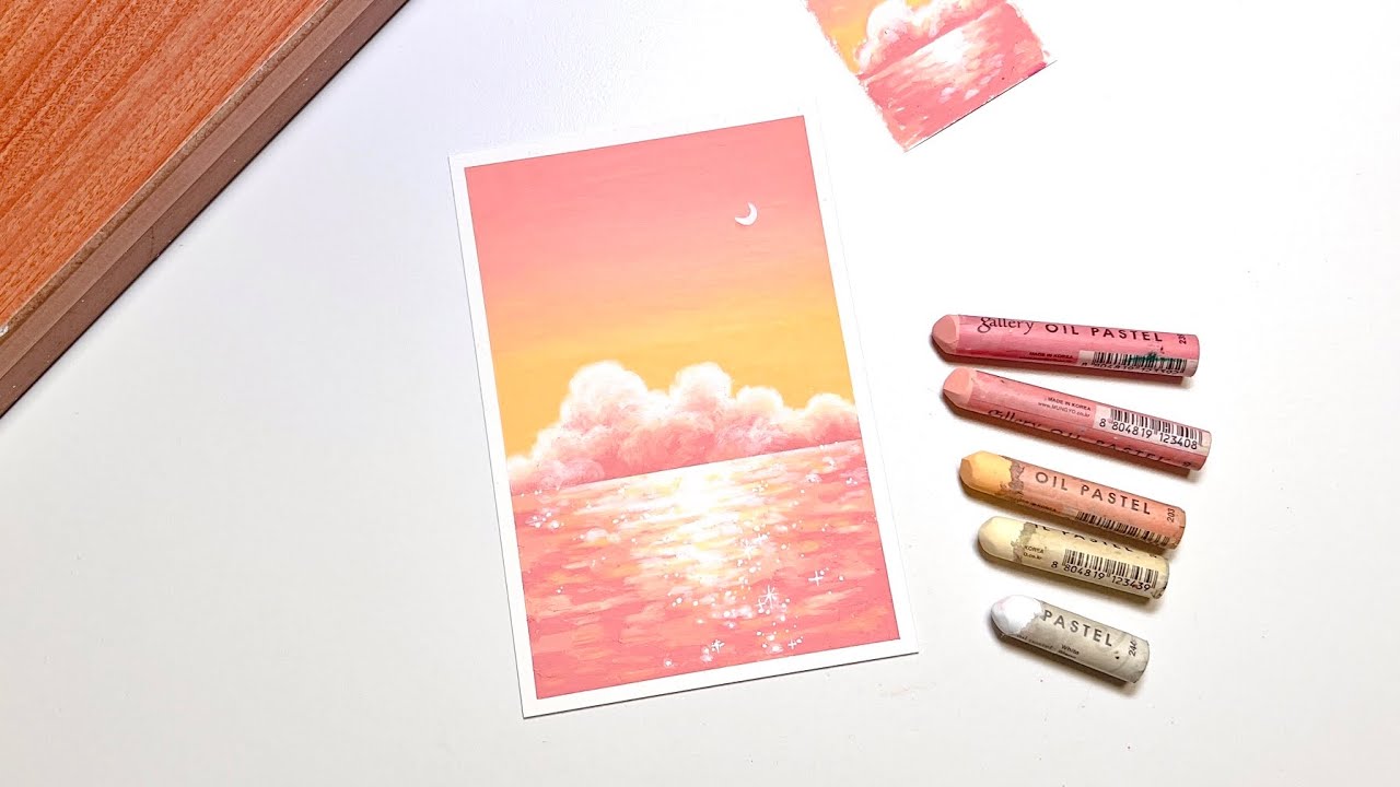 오일파스텔 드로잉, 핑크빛 바다 풍경 그리기✨ | Oil pastel Drawing for Beginner