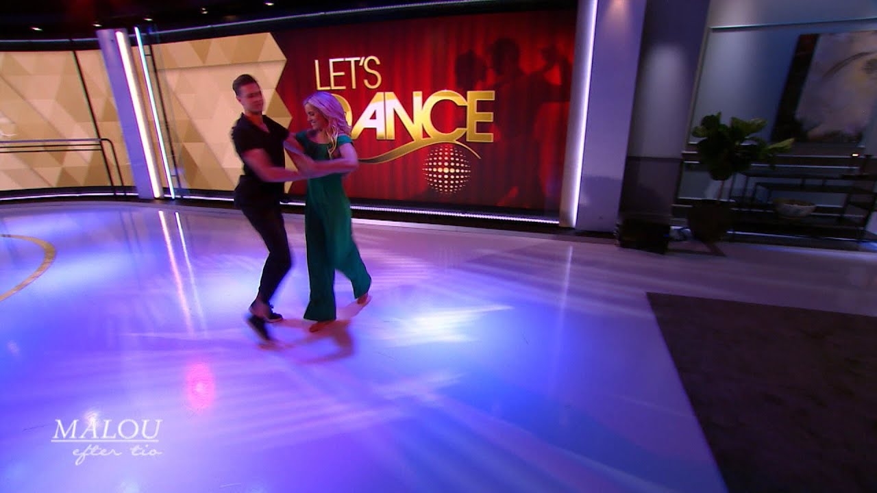 Linn&eacute;a Claeson och Jacob Persson fr&aring;n Let's dance i en samba - Malou Efter tio (TV4)