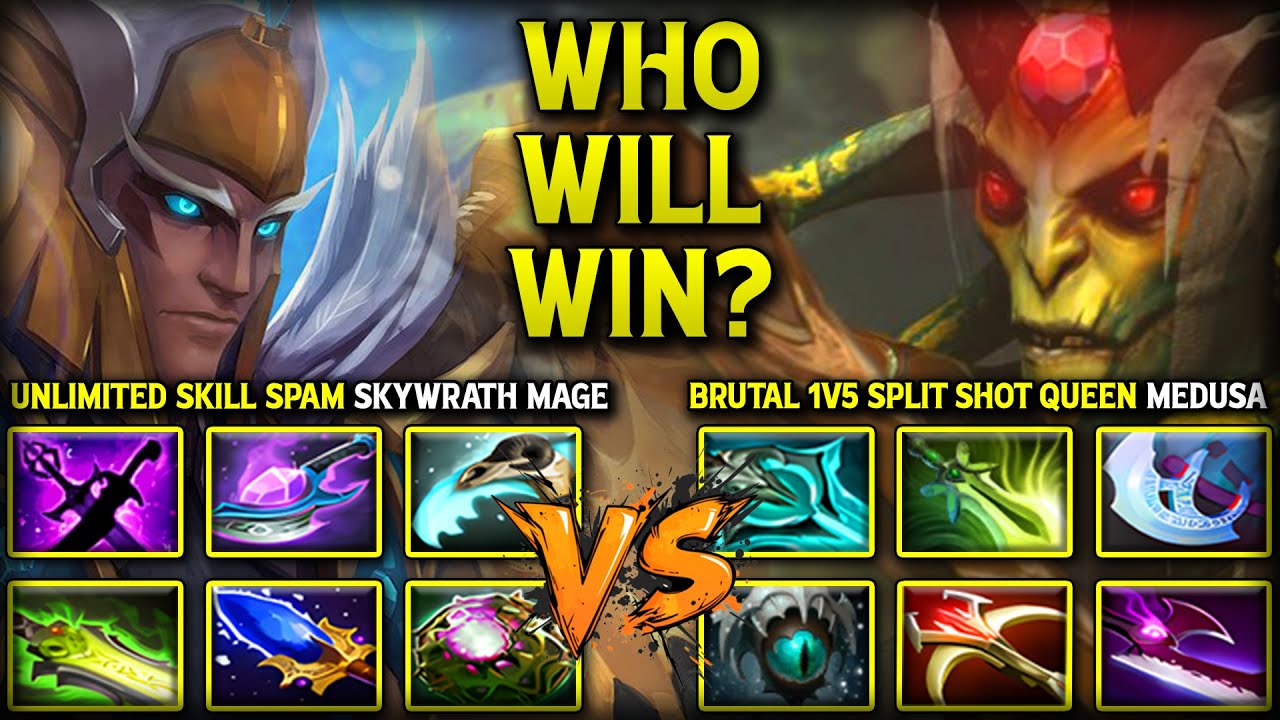WHO WILL WIN? Between Unlimited Skill Spam Skywrath Mage Vs. Brutal 1v5 Split Shot Queen Medusa