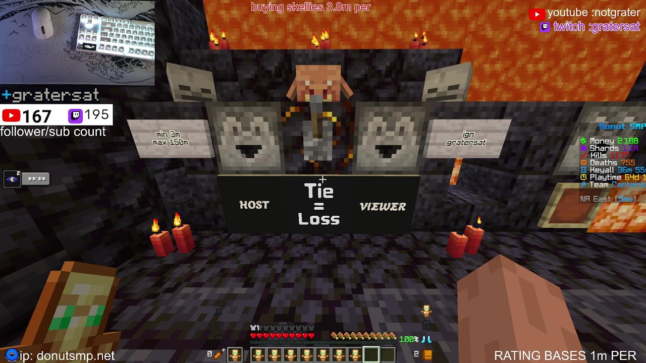RATING BASES 1M PER|MANHUNTS|GIVEAWAYS|GAMBLING|DONUTSMP!