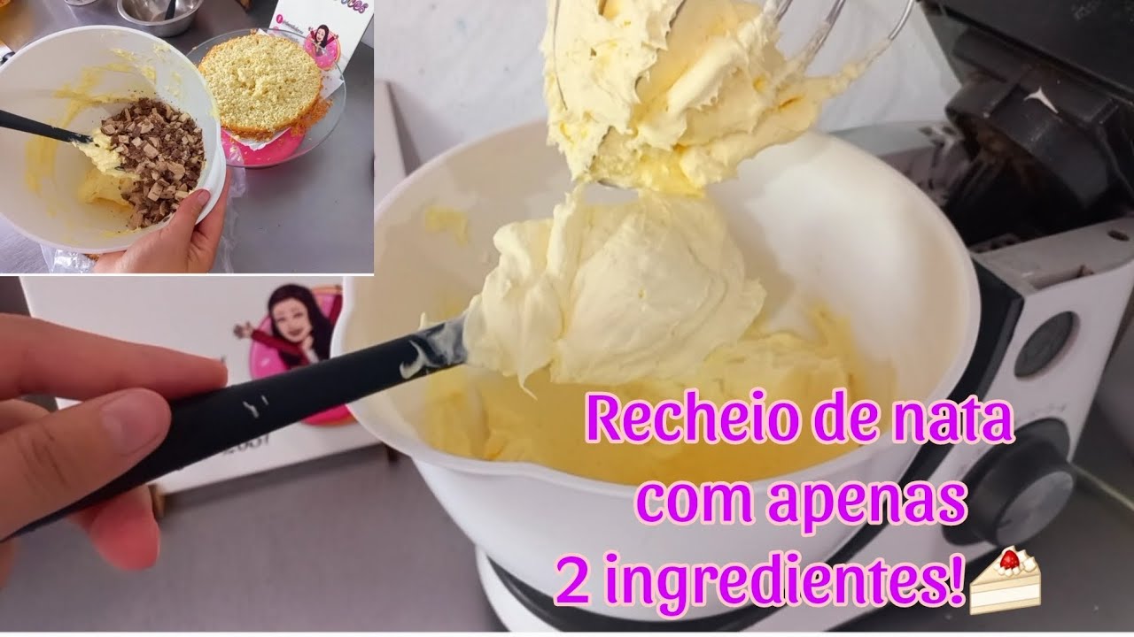 Recheio de NATA com apenas 2 ingredientes/ Bolo Nata,morango e bombom 🤌🤤🍰
