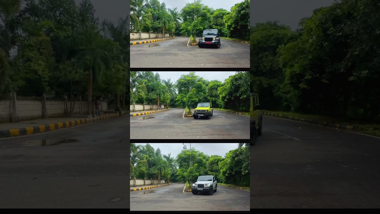 Thar vs Jimny vs Thar Roxx Turning Radius Test! #thar #jimny #suv #comparison #shorts