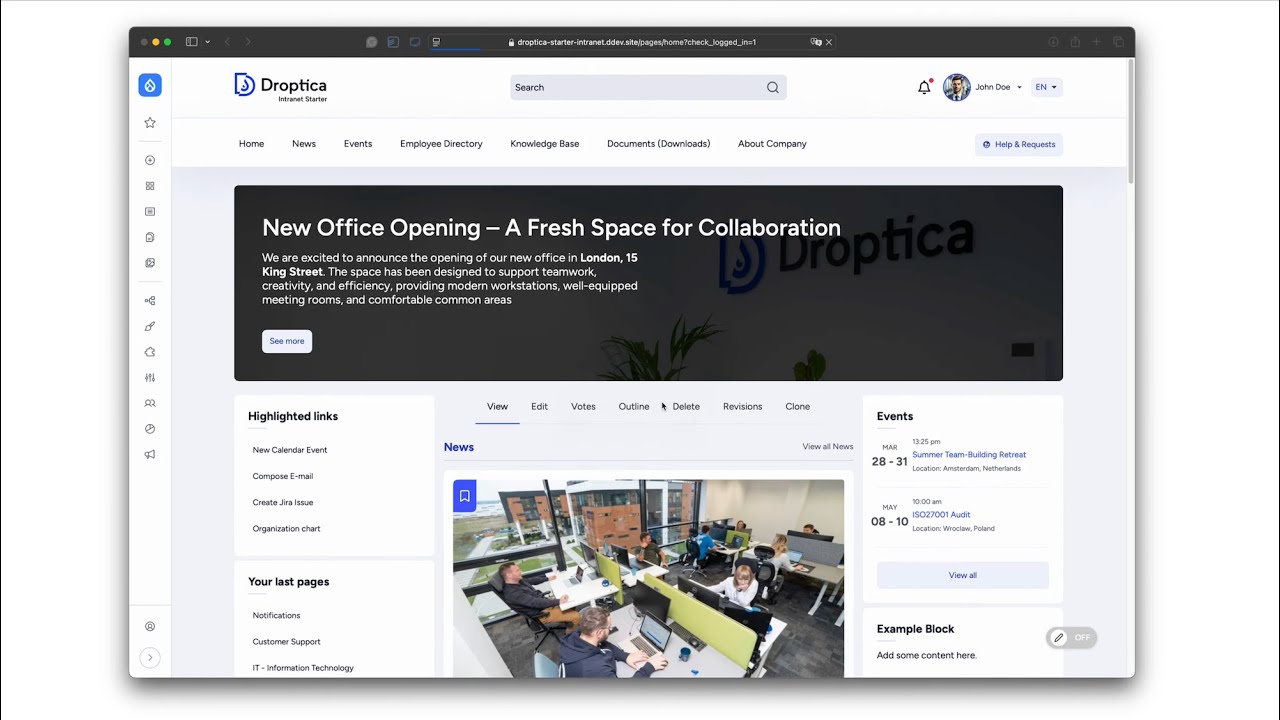 Open Source Intranet / Employee Portal - Quick Demo of Droptica's Open Intranet starter