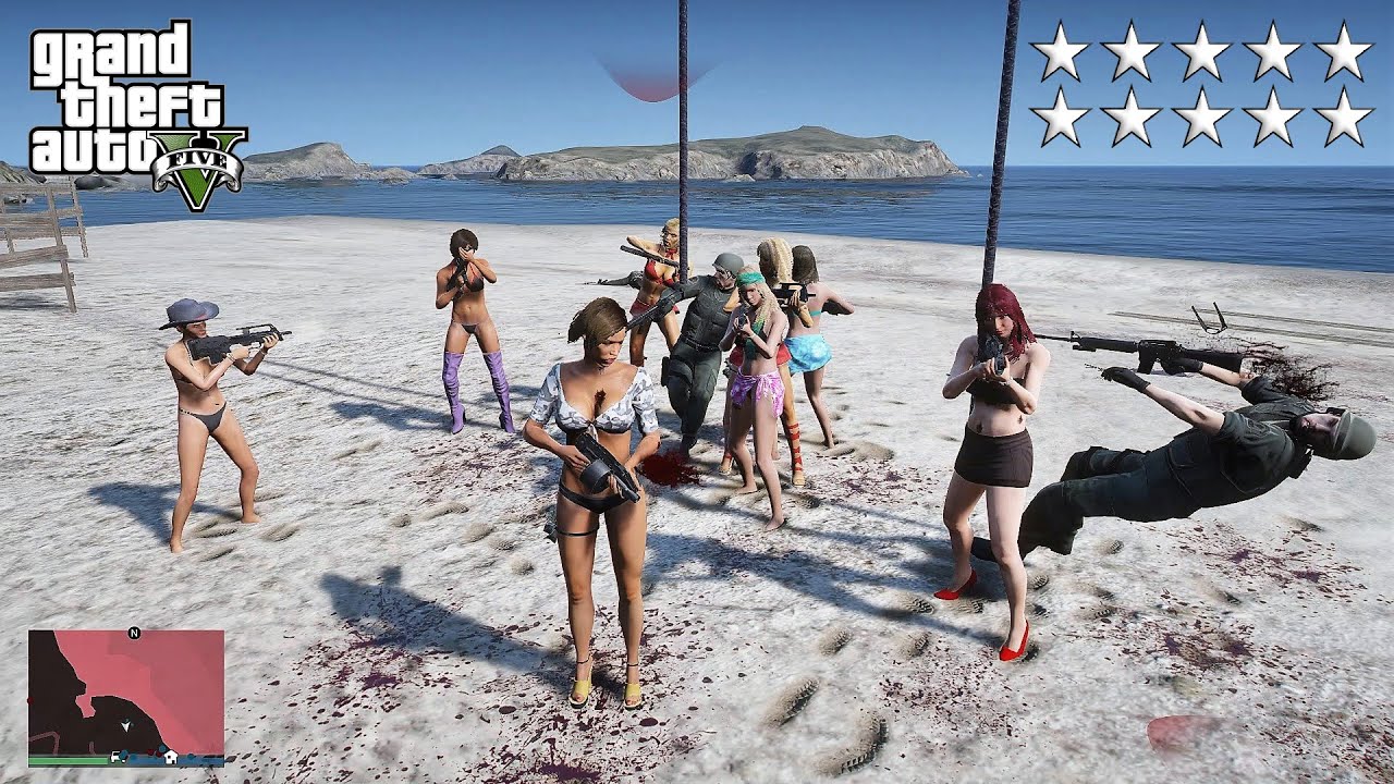 GTA 5 - Beach Girls Insane Ten Star RAMPAGE (GTA V Funny Moments)