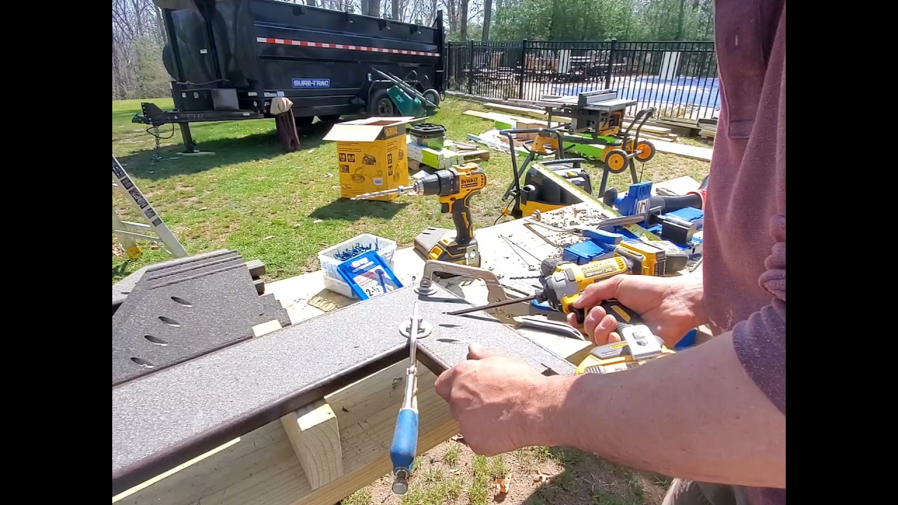 Picture framing Composite Deck Stairs with Kreg K5 tool and fasteners.