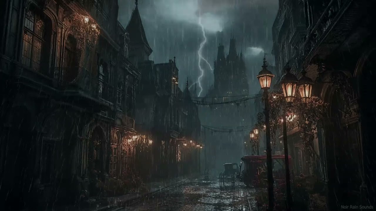 Victorian Rainstorm Ambience | Thunder, Rain & Lightning on a Dark Cobblestone Street