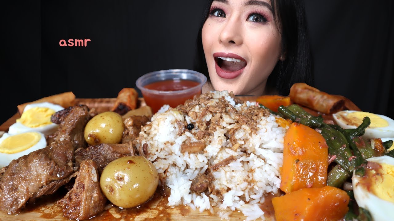 PORK ADOBO MUKBANG ASMR + PINAKBET & LUMPIA (EGG ROLLS) | PINOY FOOD MUKBANG