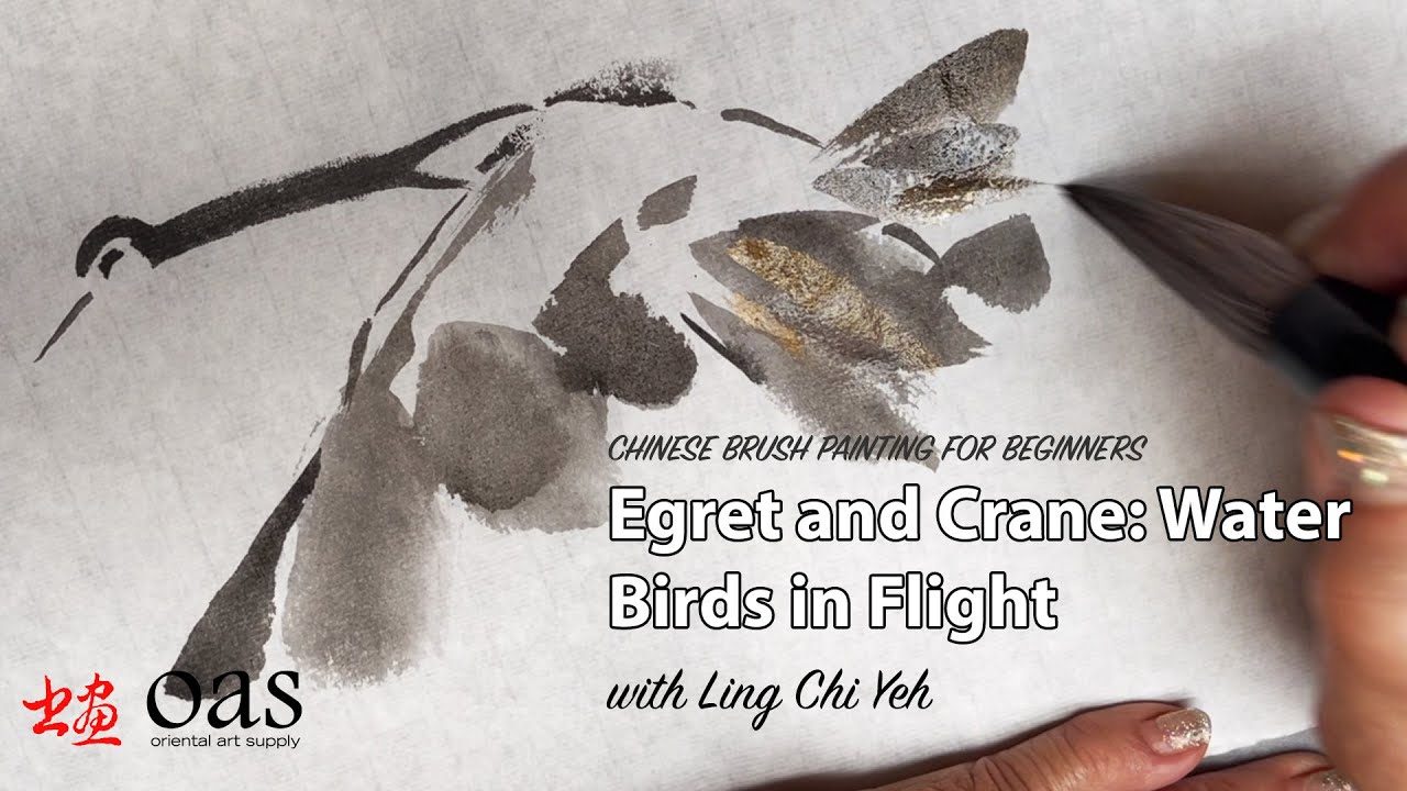 Simple Egret and Crane in Flight Chinese Painting