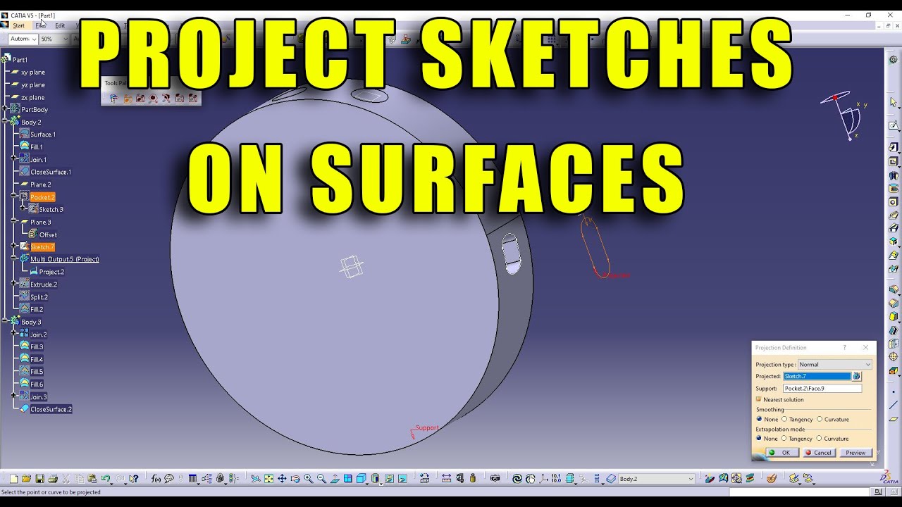 CATIA V5 - Project sketches on surfaces