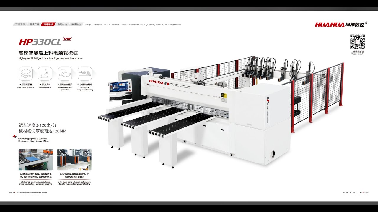 HUAHUA HP330ST  Double pusher rear loading Beam saw machine CNC computer panel saw