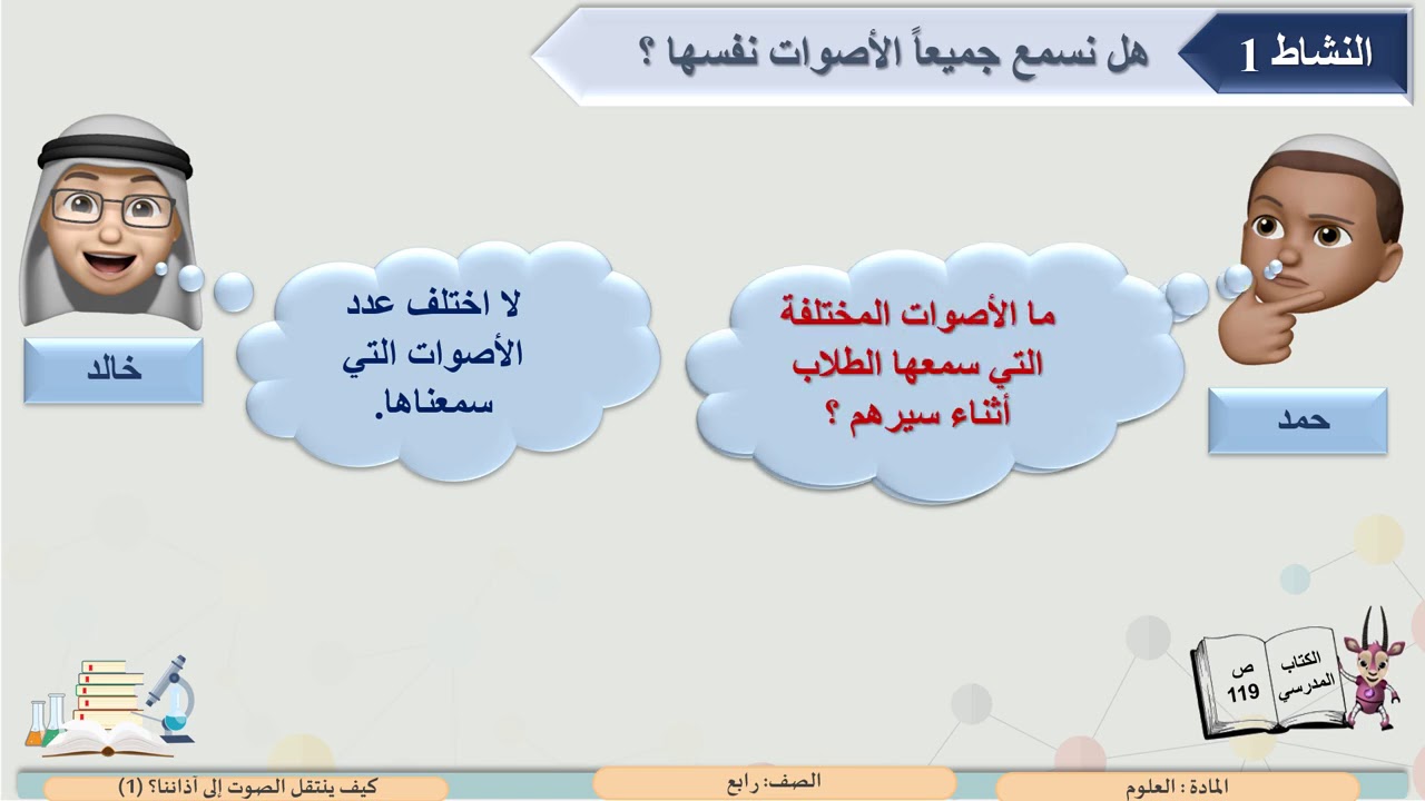 الصف الرابع   مادة العلوم   كيف ينتقل الصوت إلى آذاننا ؟  1