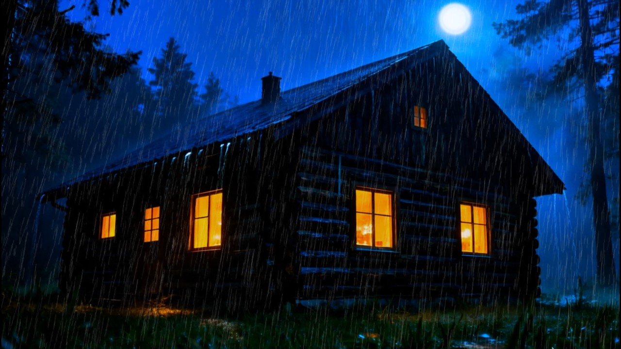 Heavy Rain at Night 🌧️ Cozy Cabin Ambience for Deep Sleep & Relaxation