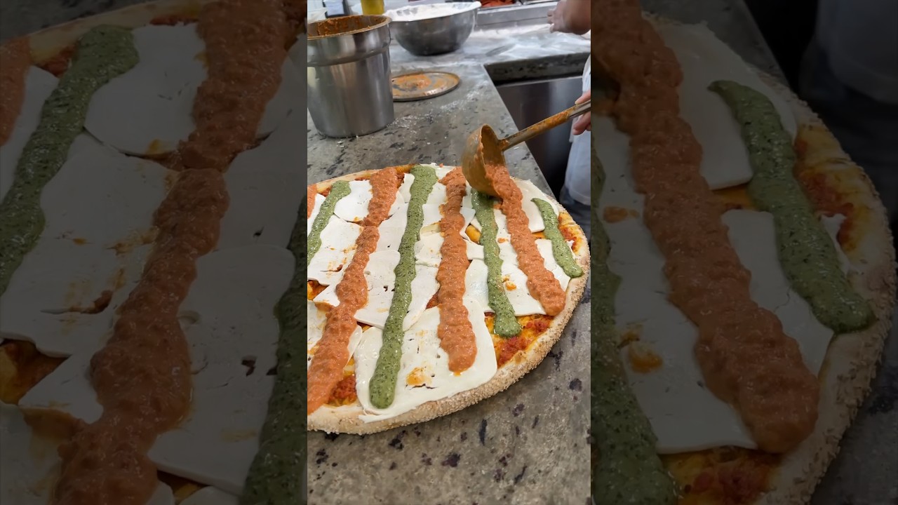 The VODKA PESTO PEPPERONI PIE from Krispy Pizza in Dyker Heights, Brooklyn NYC! 🍕🔥 #DEVOURPOWER