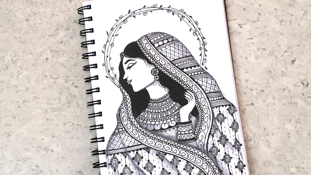 Girl in Traditional Outfit Mandala Art | Girl Mandala Drawing