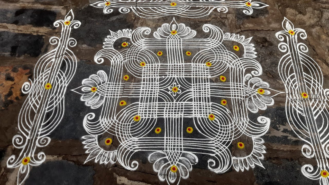 Dhanuramaasam special geethala muggulu with side border design//sankranthi muggulu 