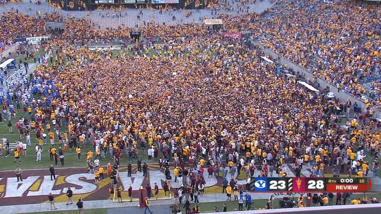 Arizona State fans storm the field too early as referees rule BYU gets one final play | ESPN CFB