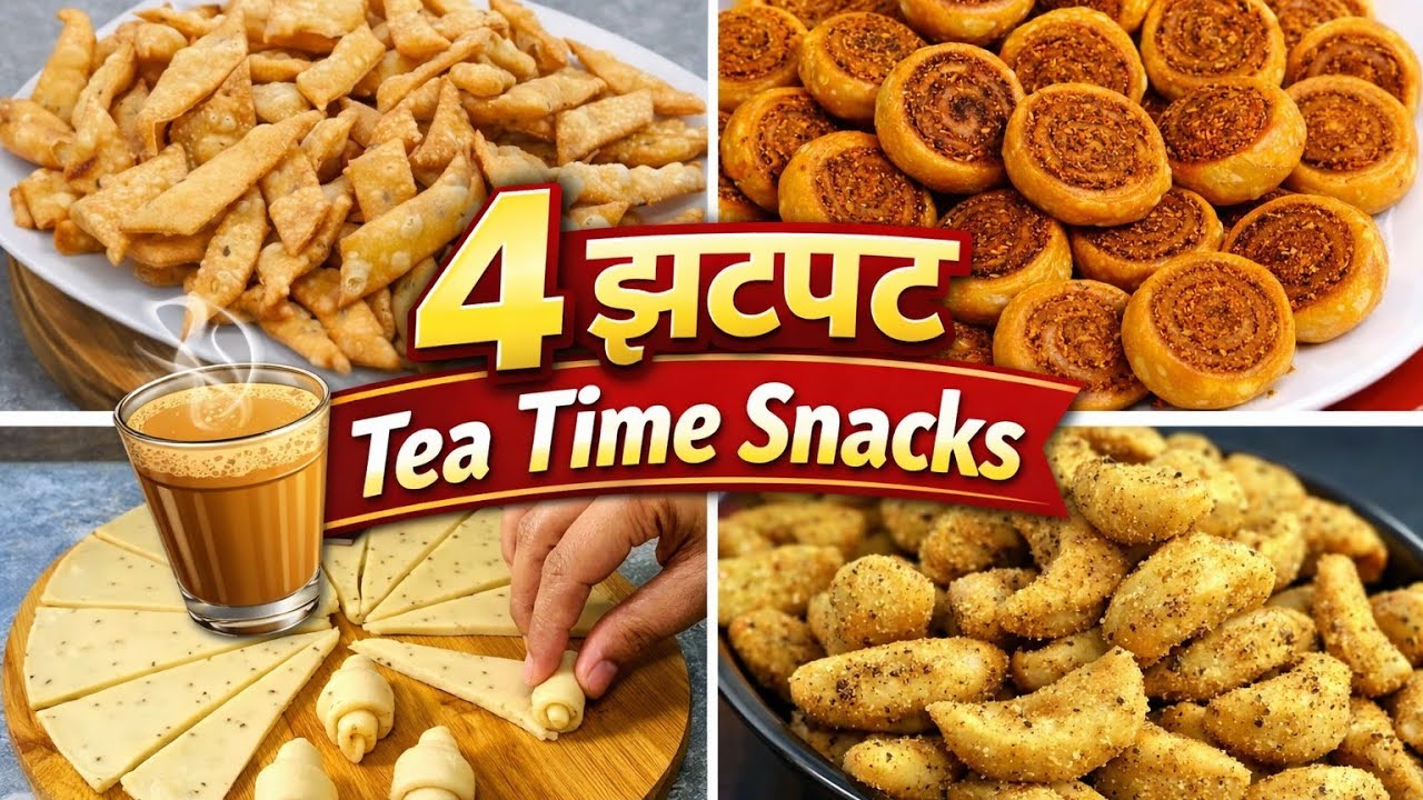 5 मिनट में 4 Tea Time Snacks | Easy Evening Snacks Recipe | झटपट चाय के नाश्ते#snacks #recipe 