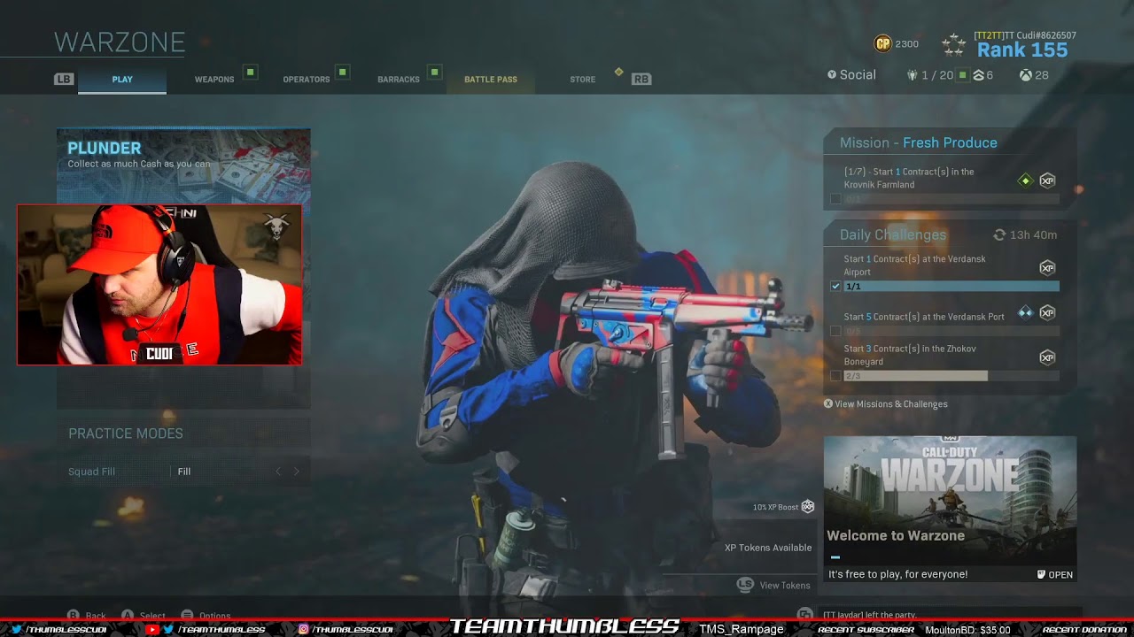 Thumbless Cudi Warzone Stream 5.1 KD 140 Wins 3741 Kills