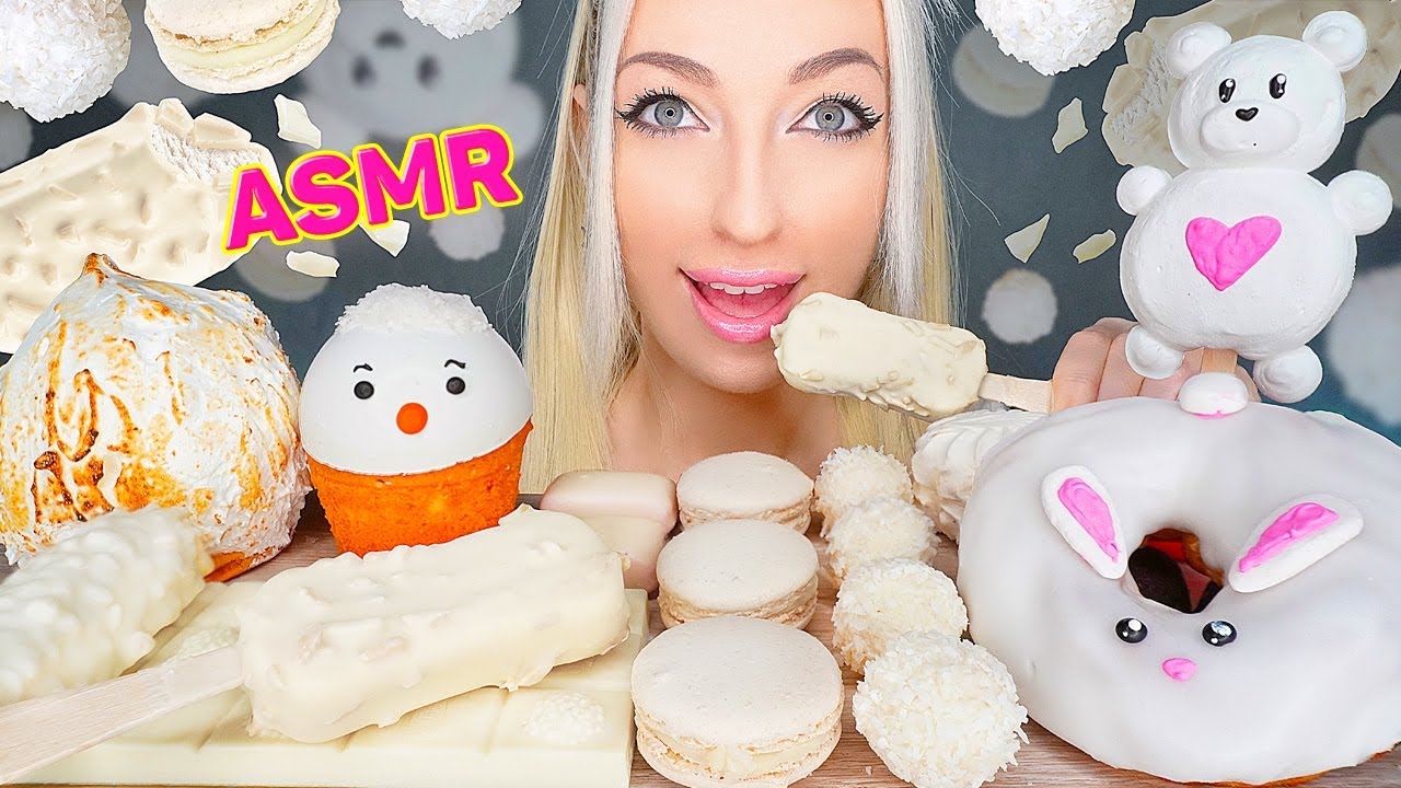 ASMR EATING WHITE FOOD, CHOCOLATE, ICE CREAM, CANDY BARS, CAKE 디저트 먹방, 아이스크림 먹방 (DESSERT) MUKBANG 먹방