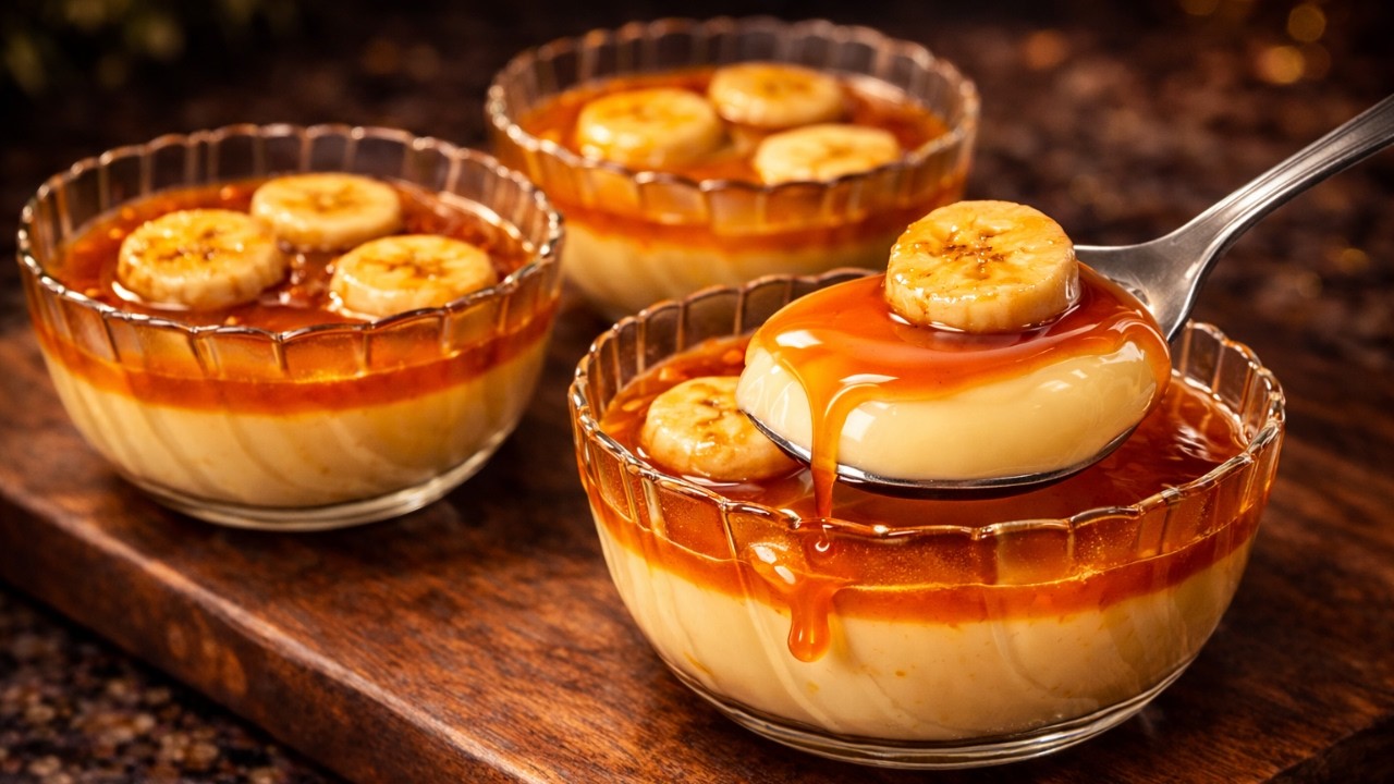 Ramadan Special Caramel Banana Custard Pudding  Summer Special Iftar Dessert