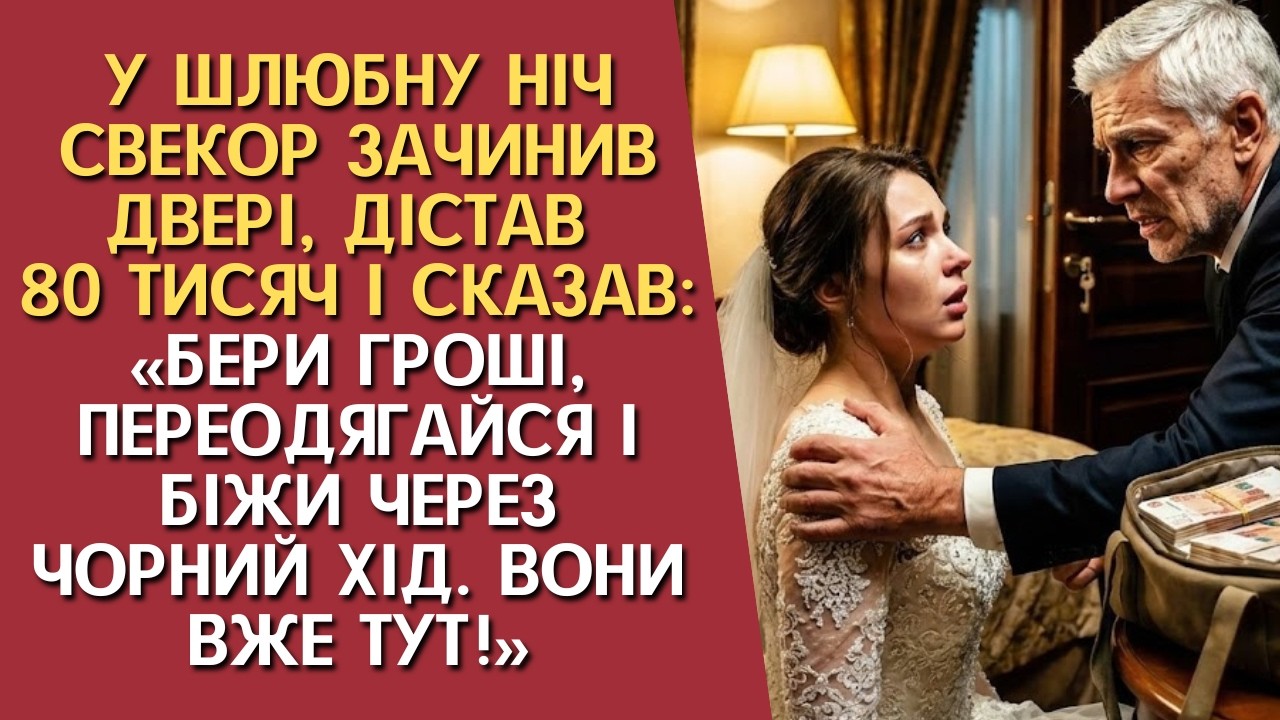 У шлюбну ніч свекор зачинив двері і сказав: «Бери гроші, і біжи через чорний хід. Вони вже тут!»