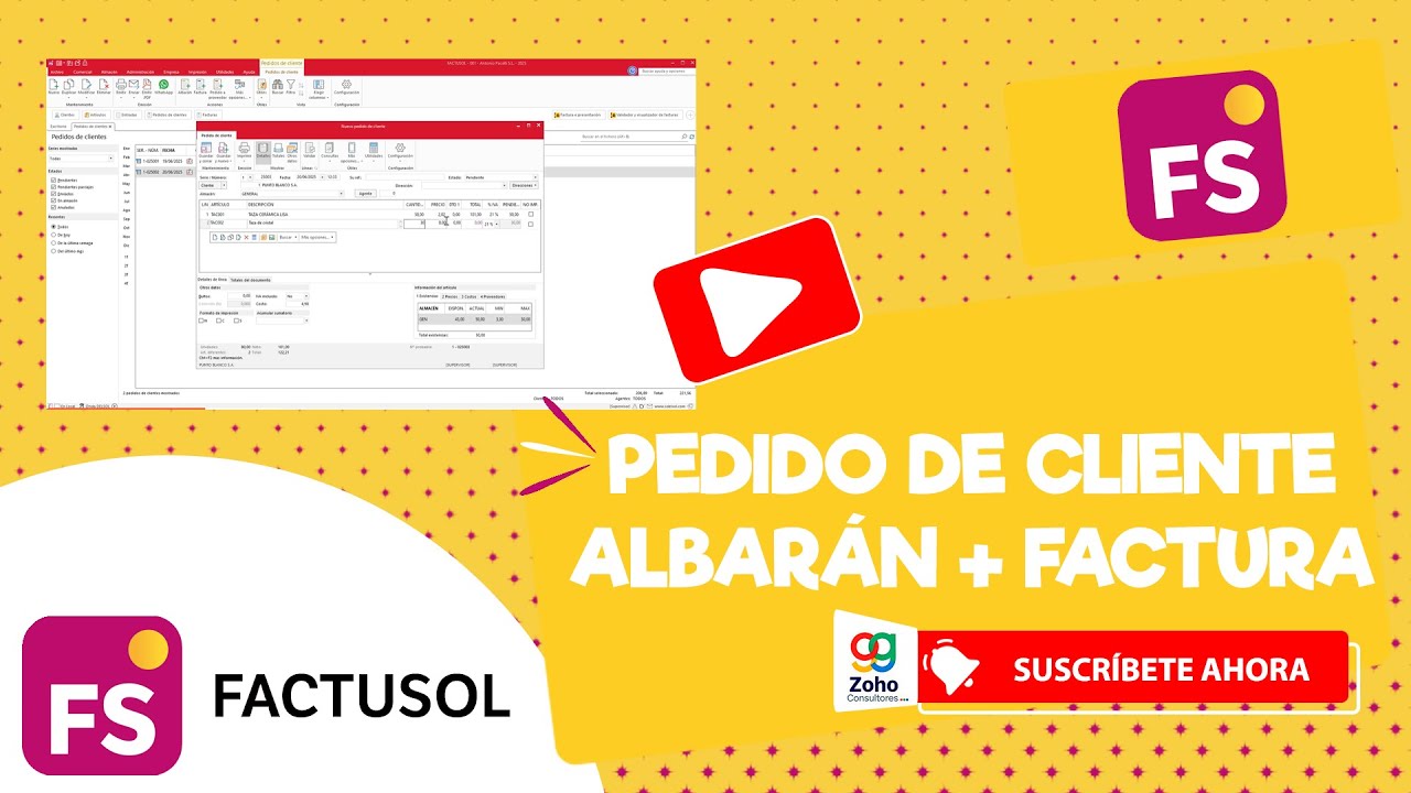 Facturación completa en Factusol: pedido, albarán y factura