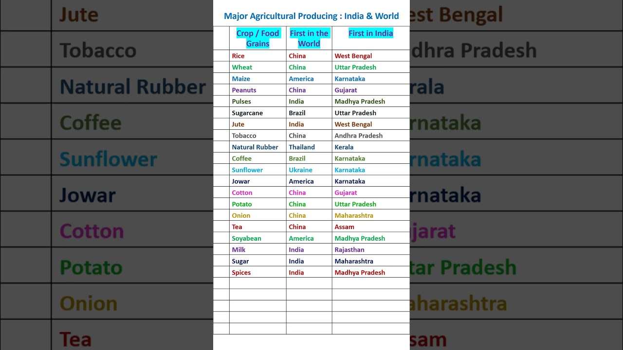Major agricultural producing : India 🇮🇳 & World 🗺️ #shorts #gk #viral