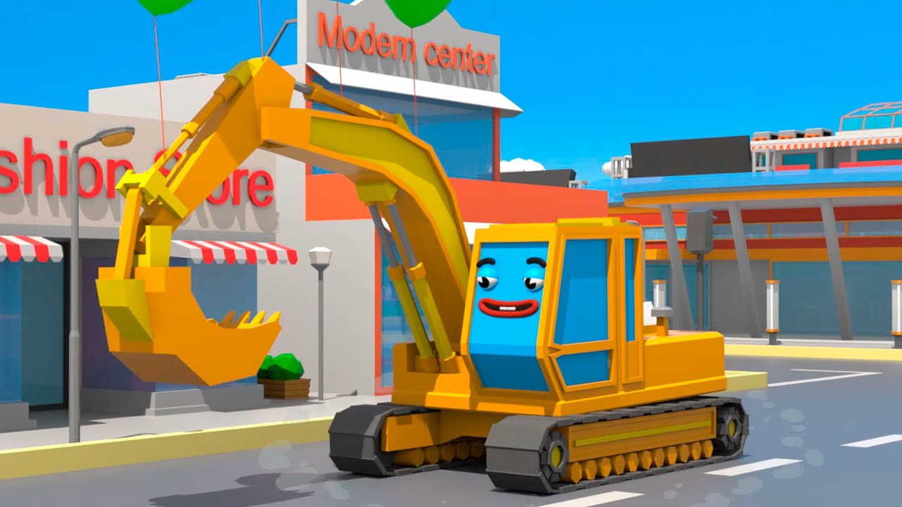Excavator Saves Police Car With Balloons - Cars Town - Cartoons for Kids
