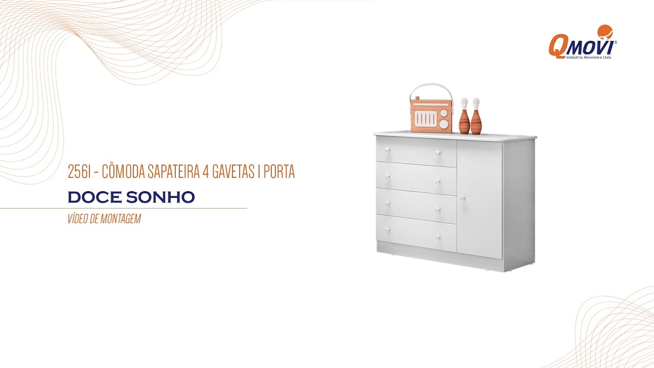 Qmovi | 2561 - C&ocirc;moda Sapateira 4 Gavetas 1 Porta Doce Sonho | Montagem de Produto