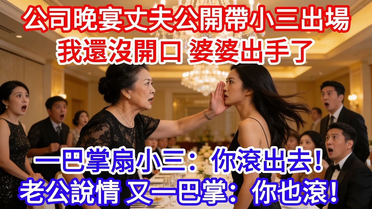 公司晚宴，丈夫公開帶小三出場，我還沒開口，婆婆出手了，一巴掌扇小三：你滾出去！老公為小三説情，婆婆反手又一巴掌：你也滾！ #女頻小説#小滿夜讀#現代言情