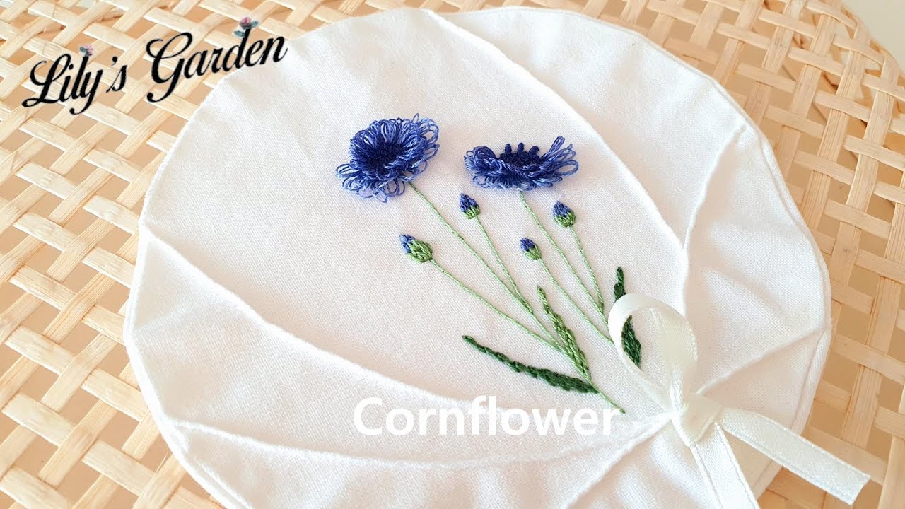 나홀로 프랑스자수 no. 42 수레국화 연잎 다포(cornflower lotus leaf tea cover) flower embroidery, 링스티치