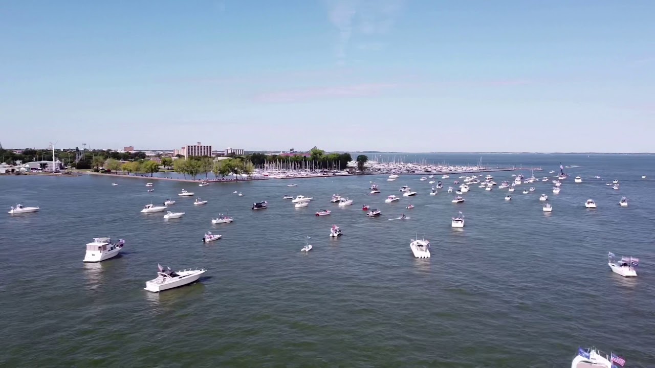 Drone footage of boats in Sandusky Bay