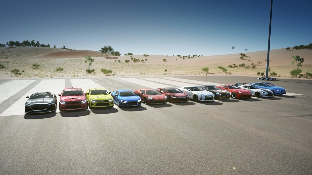 Forza Horizon 3: World's Greatest Drag Race! F12, Audi R8, GT-R, 570S, NSX & More!