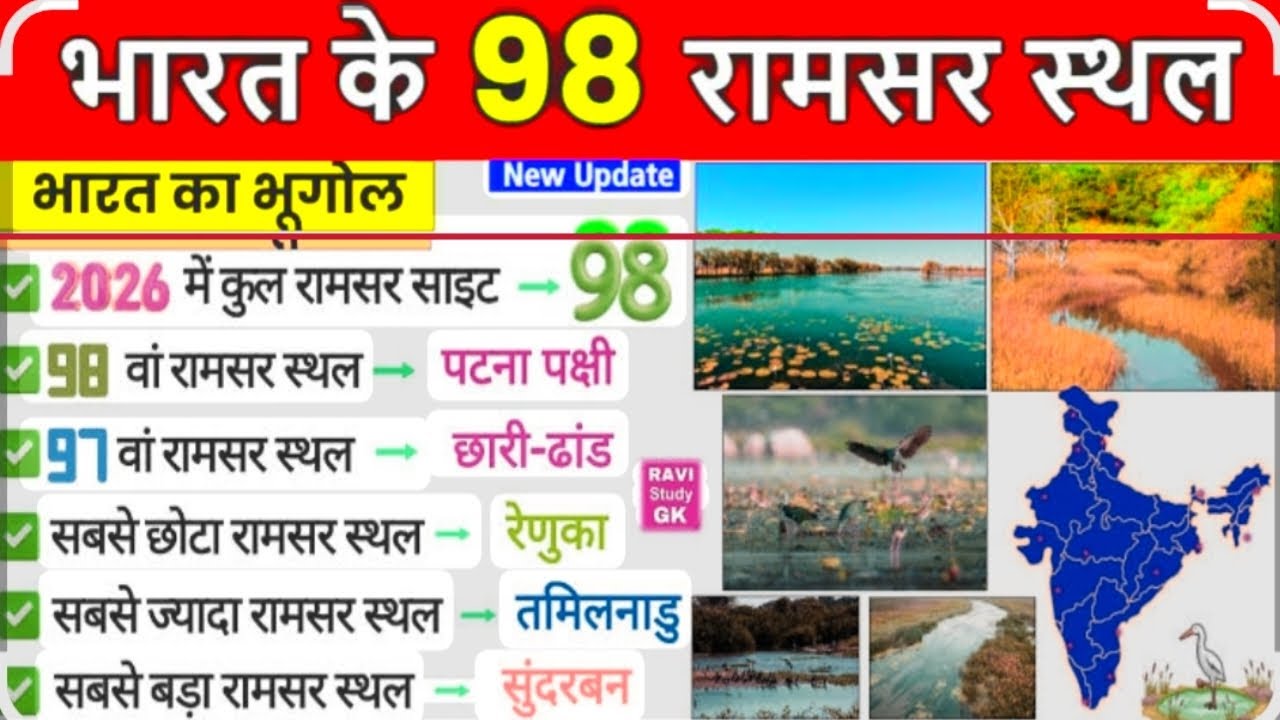 भारत के 98 रामसर स्थल 2026  | Ramsar Sites | Current Affairs 2026 Gk Trick😊 #competitiveexams 
