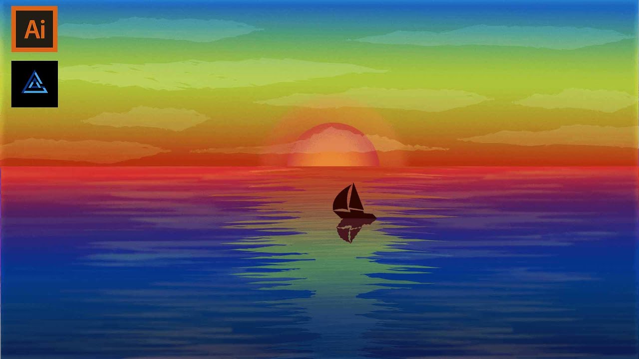 Vector Fantasy Sunset Illustration in adobe illustrator cc | Speed Art
