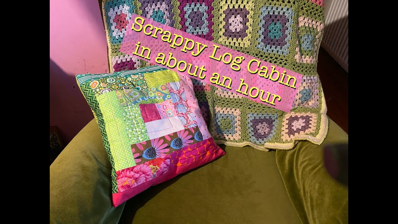 Scrappy Log Cabin Cushion, about an hour from start to finish!