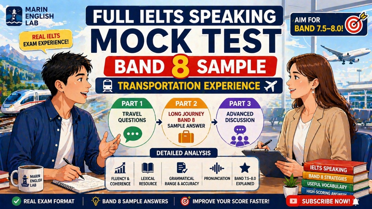 IELTS Speaking Mock Test Band 8 🔥 Real Exam Simulation | Transportation Experience (Full Test)