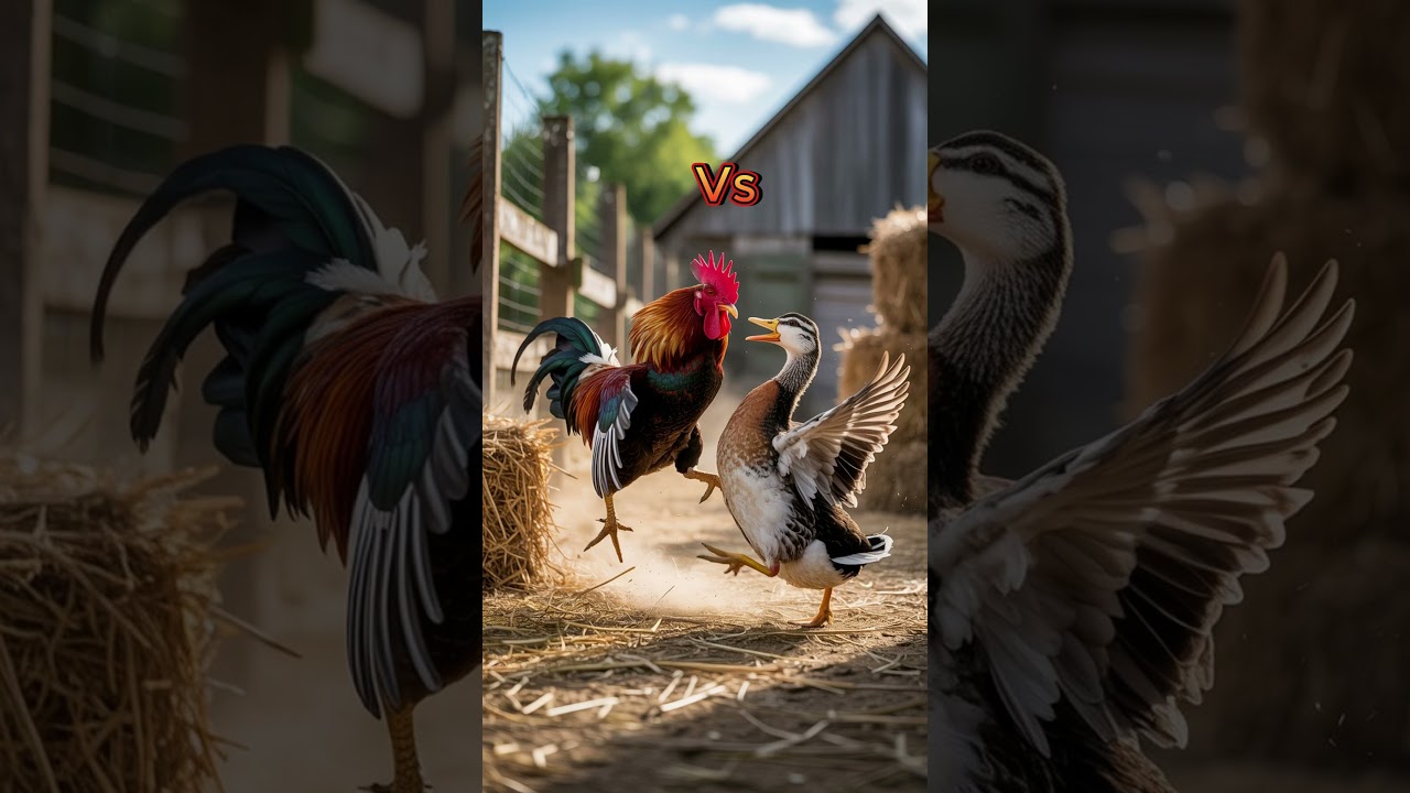 Duck Vs Rooster🥶🥶,Who would win this battle ?#clashofbeasts #trendingshorts