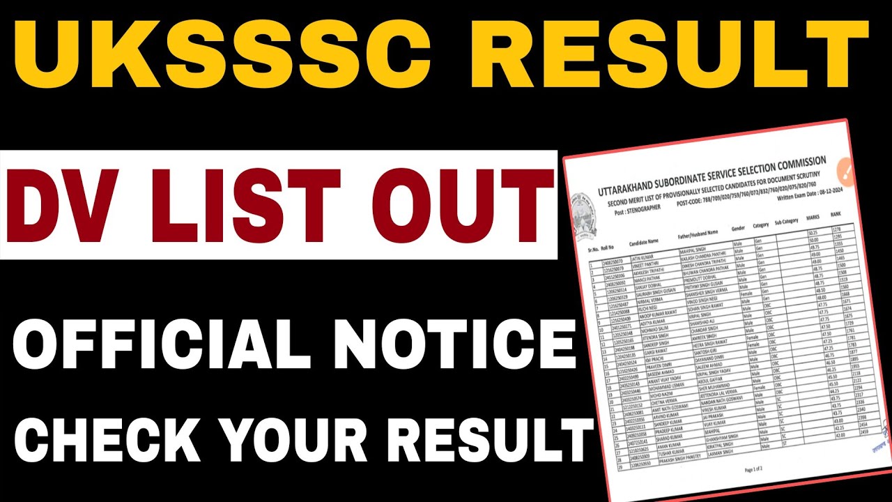 UKSSSC STENOGRAPHER SECOND DOCUMENT VERIFICATION LIST OUT | UKSSSC STENOGRAPHER OFFICIAL RESULT OUT