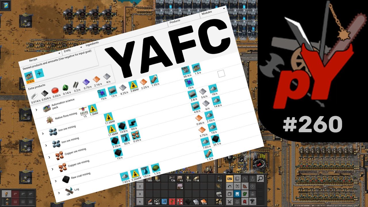 Planning for Py Science Packs 2 in YAFC | Factorio | Pyanodons Hard Mode | 260