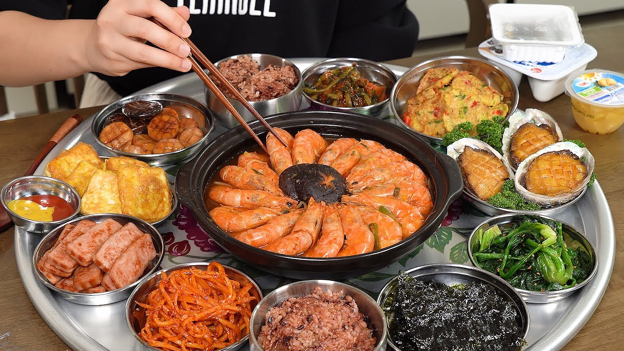 Готовка Mukbang :) Настоящее рагу из креветок~, блинчики с грибами эноки, домашняя еда.