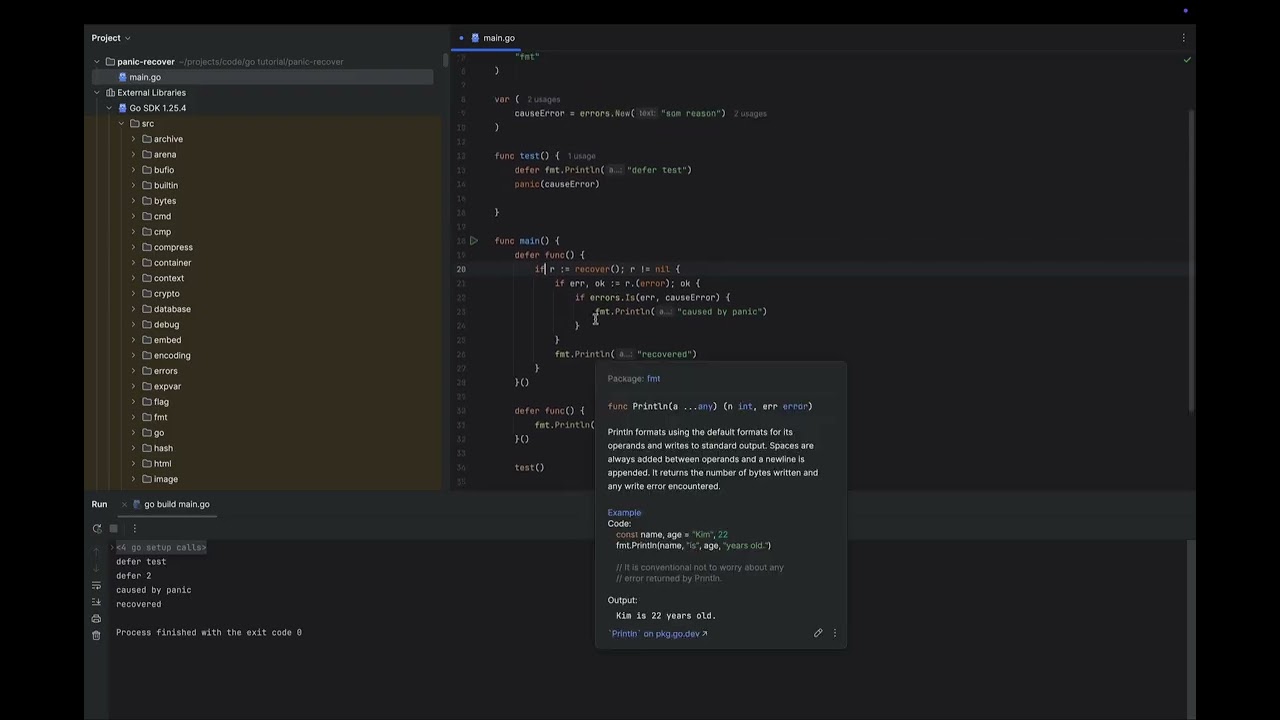 Работа с panic и recover в golang
