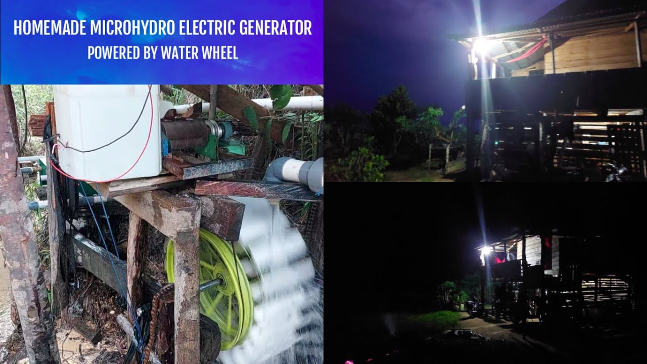 HOMEMADE MICROHYDRO POWER PLANT |WATER FLOW ENERGY IS CONVERTED BY WATER WHEEL TO BE ELECTRIC